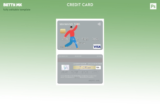 Шаблон за виза картичка во модерен стил Авганистан Maiwand Bank